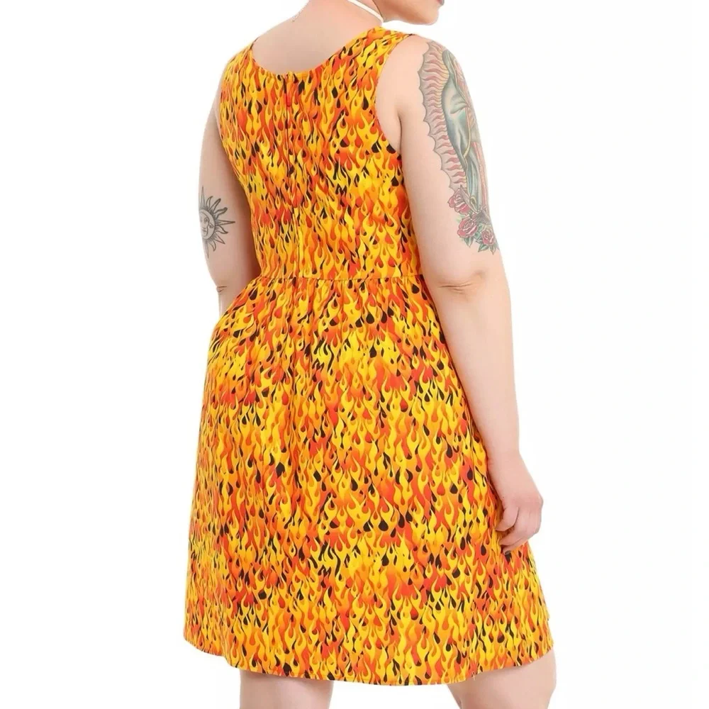 Folter x Hot Topic Flame Print Rockabilly Retro Fit & Flare Skater Dress 2X - Picture 8 of 15